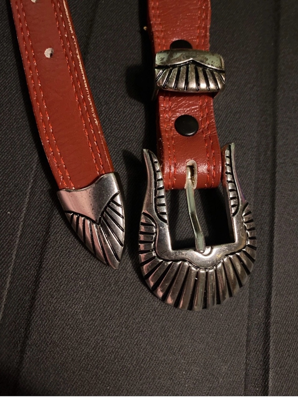 Lacoste Red Brown Leather Belt with Silver Buckle